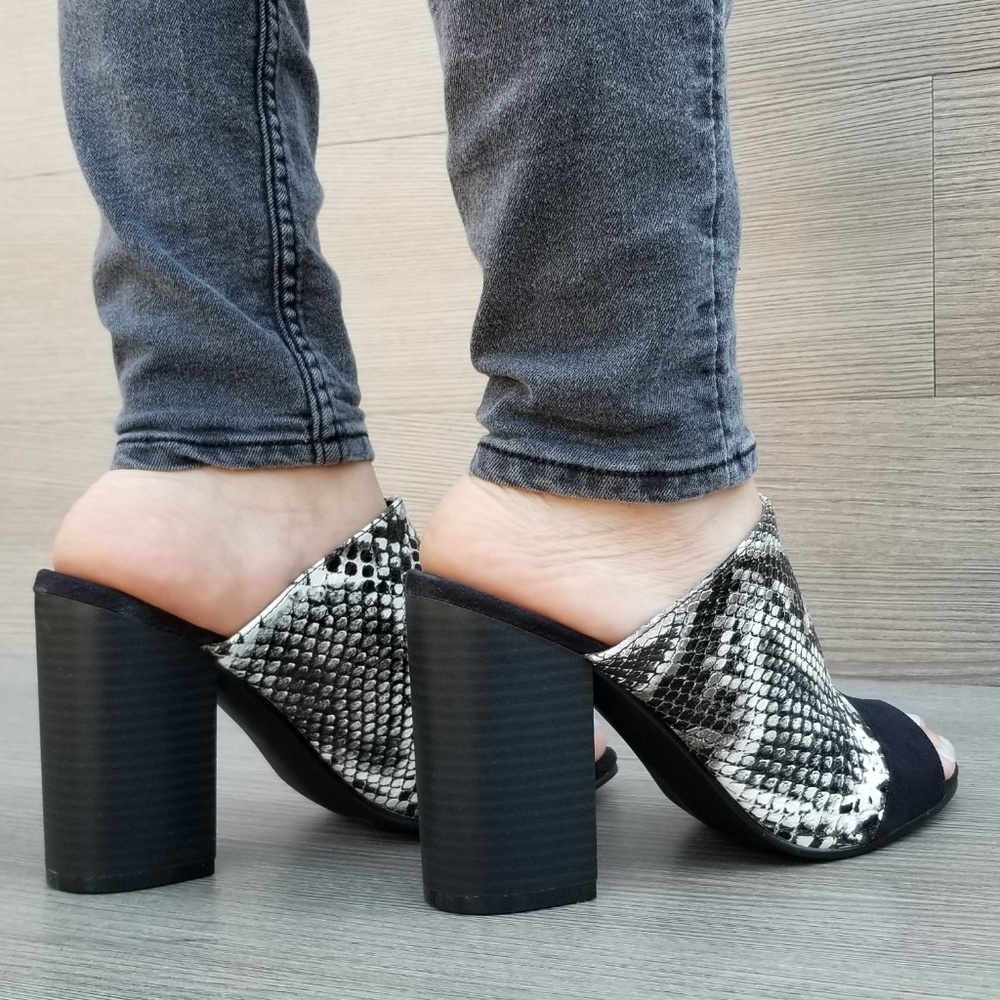 Snake Open Toe Slip on Loafer Chunky High Heel - Picture 8 of 8